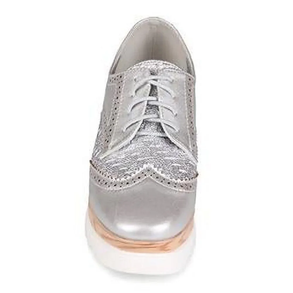 Wanted Gallaway Lace up Platform Wedge Oxford - silver - size 6.5M